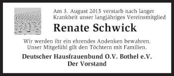 Todesanzeige von Renate Schwick von KRZ