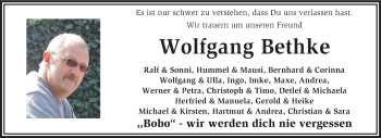 Todesanzeige von Wolfgang Bethke von KRZ
