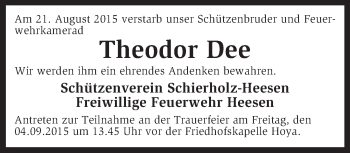 Todesanzeige von Theodor Dee von KRZ
