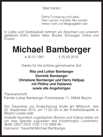 Todesanzeige von Michael Bamberger von KRZ