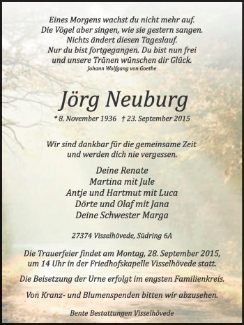 Todesanzeige von Jörg Neuburg von KRZ