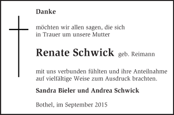 Todesanzeige von Renate Schwick von KRZ