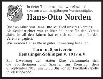 Todesanzeige von Hans-Otto Norden von KRZ