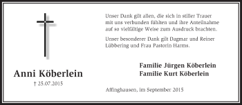 Todesanzeige von Anni Köberlein von KRZ