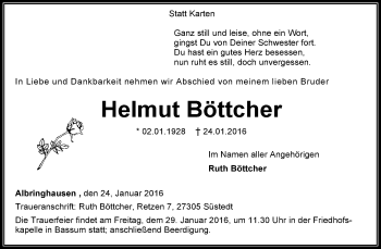 Todesanzeige von Helmut Böttcher von KRZ