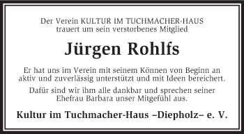 Todesanzeige von Jürgen Rohlfs von KRZ