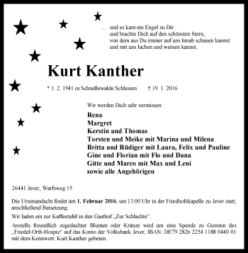 Todesanzeige von Kurt Kanther von KRZ
