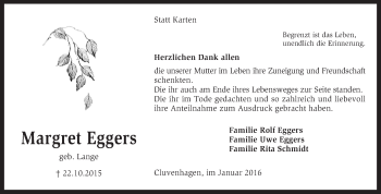 Todesanzeige von Margret Eggers von KRZ