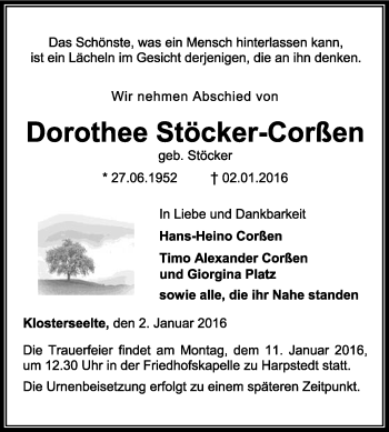 Todesanzeige von Dorothee Stöcker-Corßen von KRZ