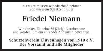 Todesanzeige von Friedel Niemann von KRZ