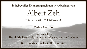 Todesanzeige von Albert Zeh von SYK