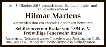 Todesanzeige von Hilmar Martens von SYK