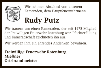 Todesanzeige von Rudy Putz von SYK