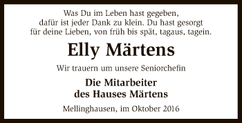 Todesanzeige von Elly Märtens von SYK
