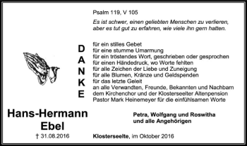 Todesanzeige von Hans-Hermann Ebel von SYK