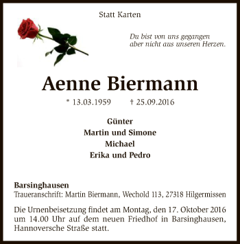Todesanzeige von Aenne Biermann von SYK