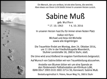 Todesanzeige von Sabine Muß von SYK