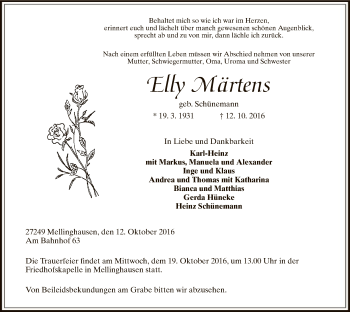 Todesanzeige von Elly Märtens von SYK