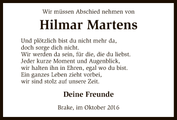 Todesanzeige von Hilmar Martens von SYK