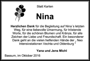Todesanzeige von Nina  von SYK