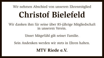 Todesanzeige von Christof Bielefeld von SYK