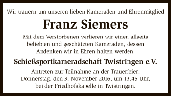 Todesanzeige von Franz Siemers von SYK