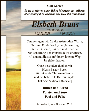 Todesanzeige von Elsbeth Bruns von SYK