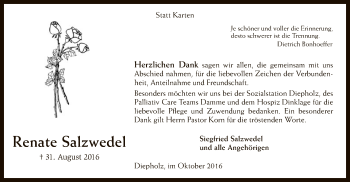 Todesanzeige von Renate Salzwedel von SYK