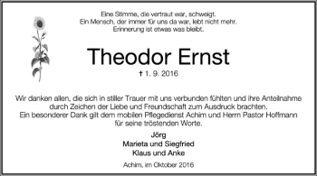 Todesanzeige von Theodor Ernst von SYK