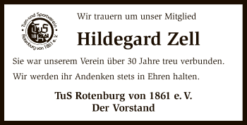 Todesanzeige von Hildegard Zell von SYK