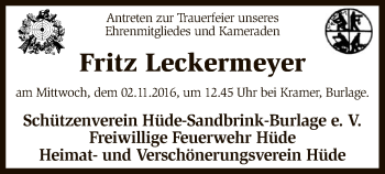 Todesanzeige von Fritz Leckermeyer von SYK