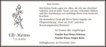 Todesanzeige von Elly Märtens von SYK