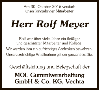 Todesanzeige von Rolf Meyer von SYK