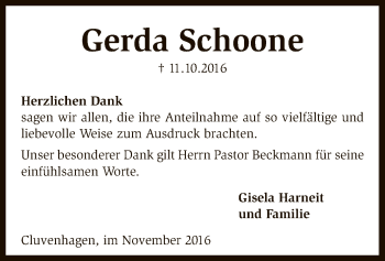 Todesanzeige von Gerda Schoone von SYK