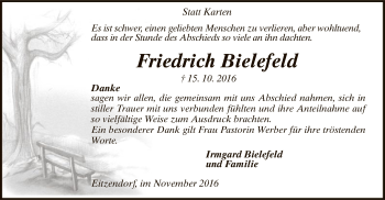 Todesanzeige von Friedrich Bielefeld von SYK