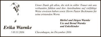 Todesanzeige von Erika Warnke von SYK