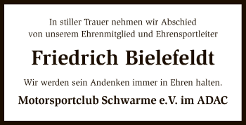Todesanzeige von Friedrich Bielefeldt von SYK