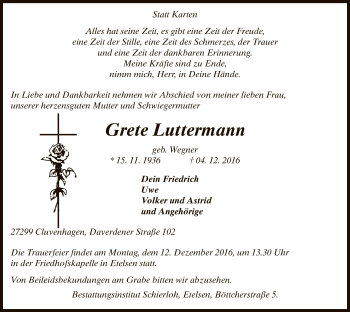 Todesanzeige von Grete Luttermann von SYK