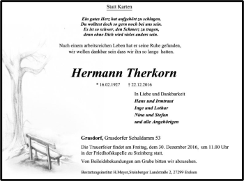 Todesanzeige von Hermann Therkorn von SYK
