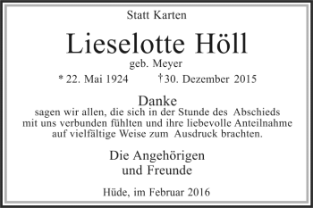 Todesanzeige von Lieselotte Höll von KRZ
