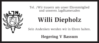 Todesanzeige von Willi Diepholz von KRZ