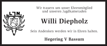 Todesanzeige von Willi Diepholz von KRZ