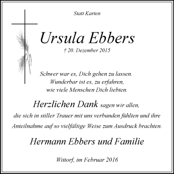 Todesanzeige von Ursula Ebbers von KRZ