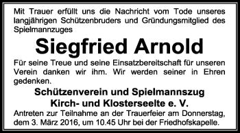 Todesanzeige von Siegfried Arnold von KRZ