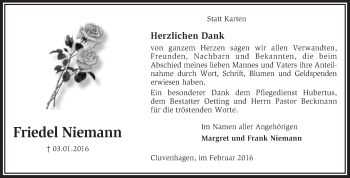 Todesanzeige von Friedel Niemann von KRZ