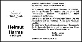 Todesanzeige von Helmut Harms von KRZ