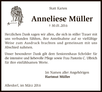 Todesanzeige von Anneliese Müller von SYK