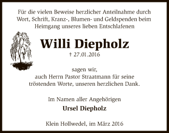 Todesanzeige von Willi Diepholz von SYK