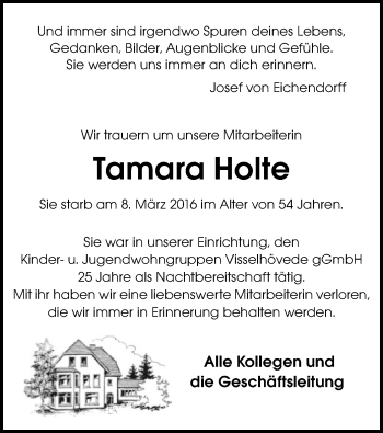 Todesanzeige von Tamara Holte von SYK
