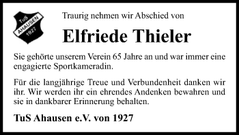 Todesanzeige von Elfriede Thieler von SYK